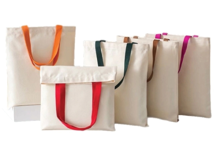 Beige Canvas Bag with Coloured Handle